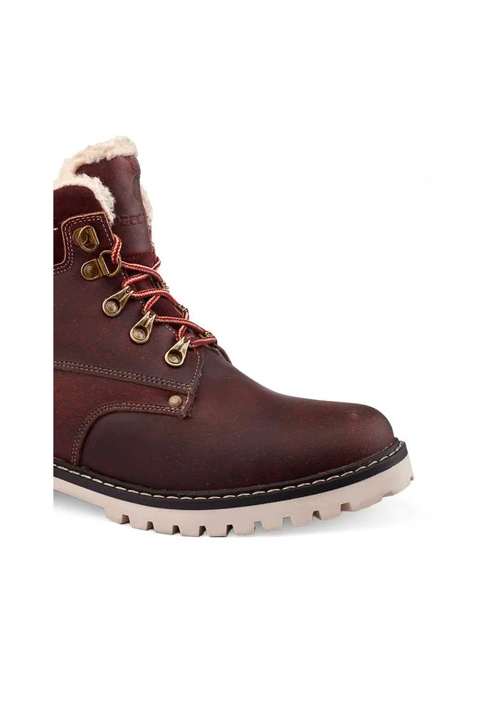 Bacca Bucci Maroon Moscow Leather Biker Boots with Fur for Hiking for Men | Best Price UAE